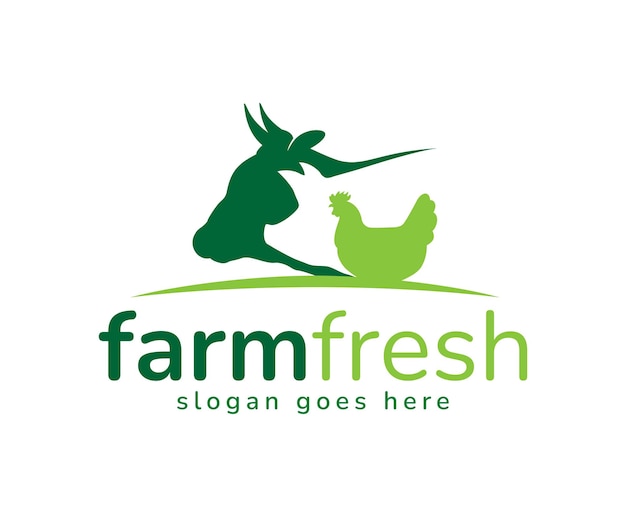 農場の動物のロゴ。牛、豚、鶏のベクトル群