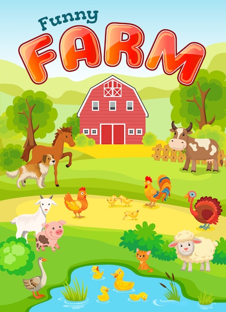 Vettore poster di animali da fattoria