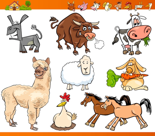 Gli animali della fattoria hanno messo l'illustrazione del fumetto