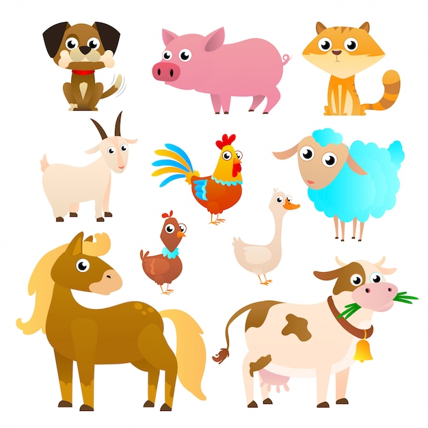 Vector farm animals set in flat style isolated