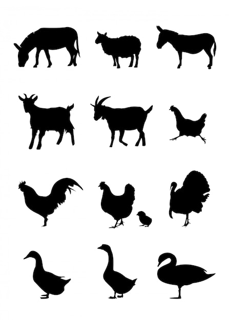 Vector farm animals silhouette set