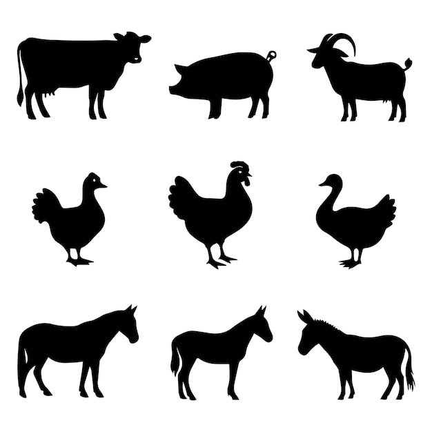 農場の動物のシルエット