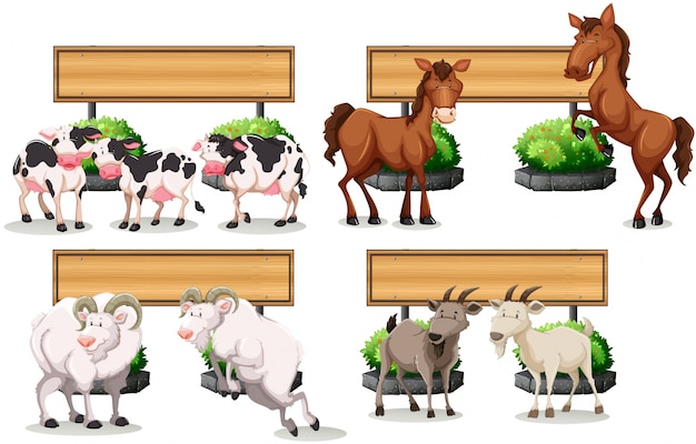 Vector farm animals standing by the sign