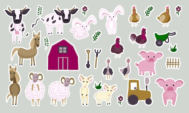 Farm animals stickers vector setx9