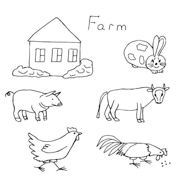 Vector farm and animals vector illustration hand drawing