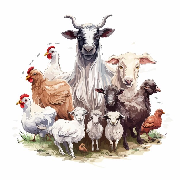 Vettore farm_animals_white_background_vector