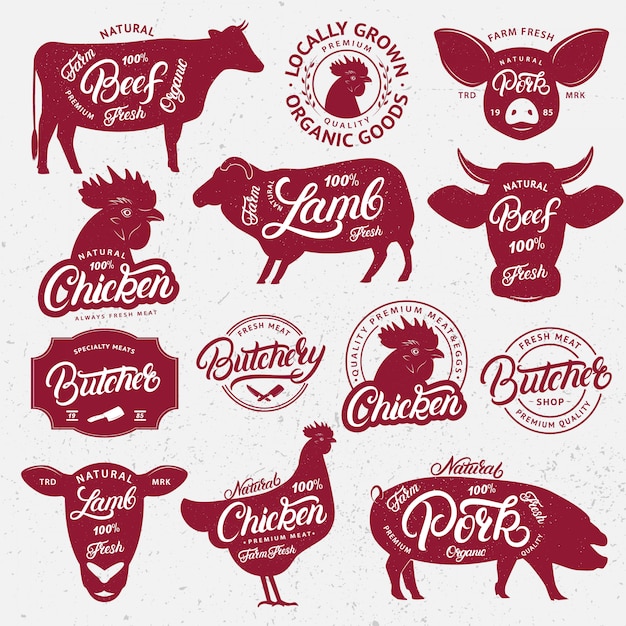 Vector farm animals with lettering words