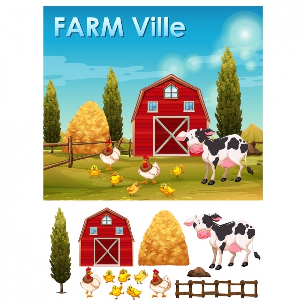 Vector farm background and elements