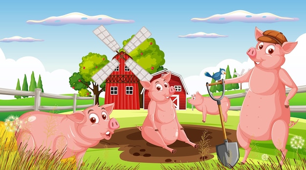 Ферма фон с счастливыми животными | Премиум векторы