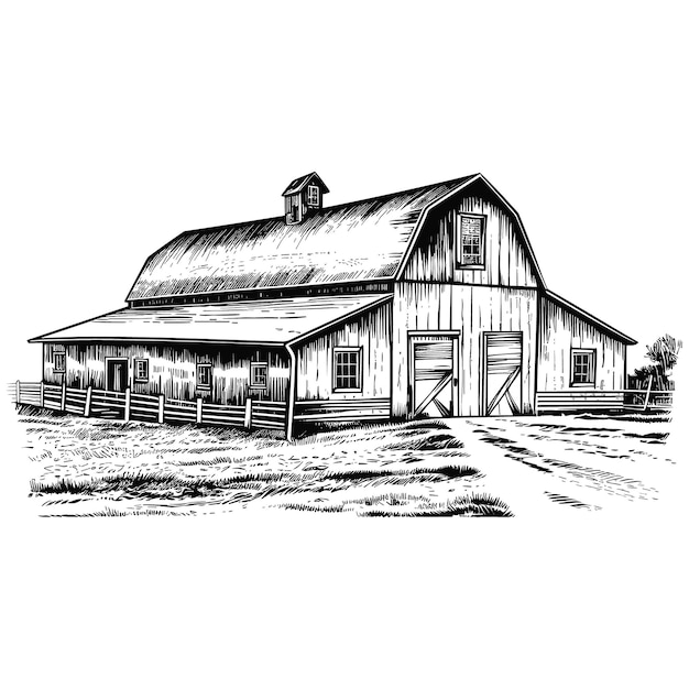 Vector farm barn building vintage woodcut drawing vector