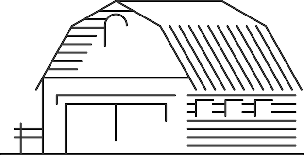 Farm Barn Granary in Flat Line Minimalist Style