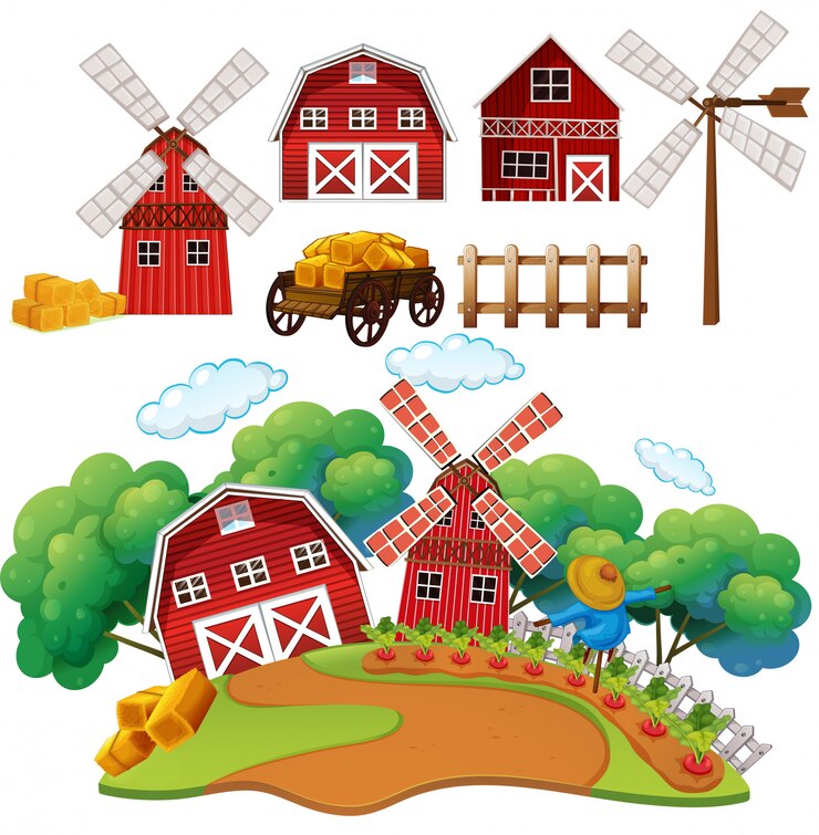 Vector a farm and barn house