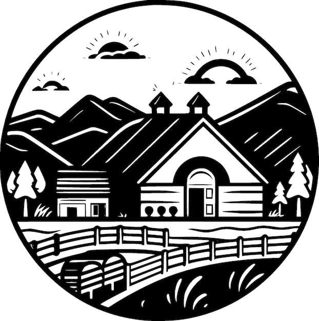 Farm Black and White Isolated Icon Vector illustration