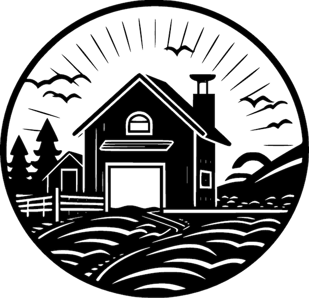 Farm Black and White Isolated Icon Vector illustration