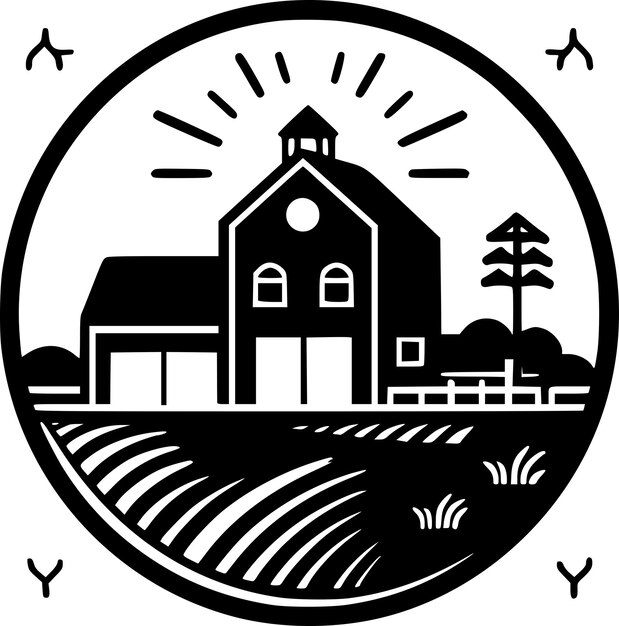 Farm black and white isolated icon vector illustration