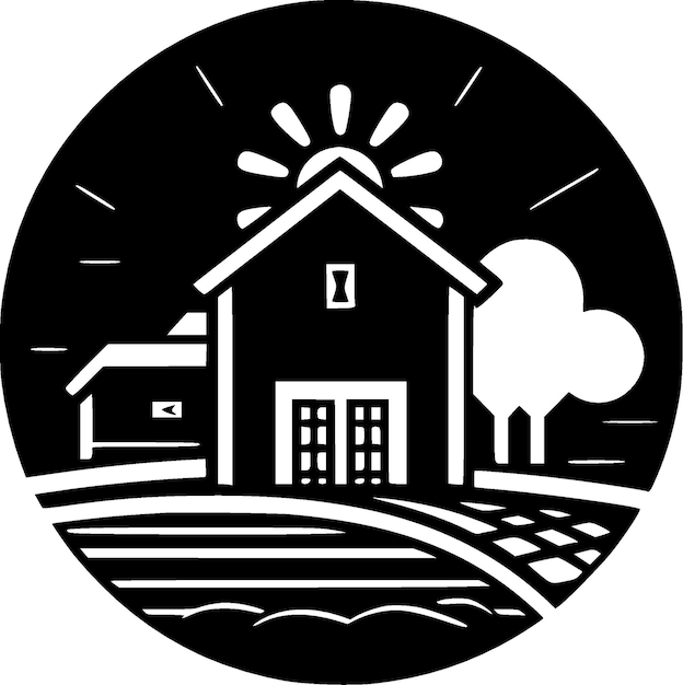 Farm Black and White Vector illustration