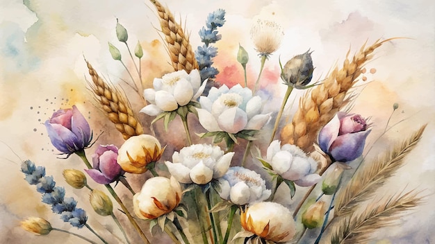 Farm bouquet watercolor background