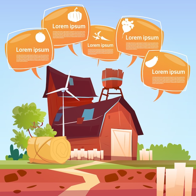 Farm Building Eco Farming Infographics Fresh Domestic Food