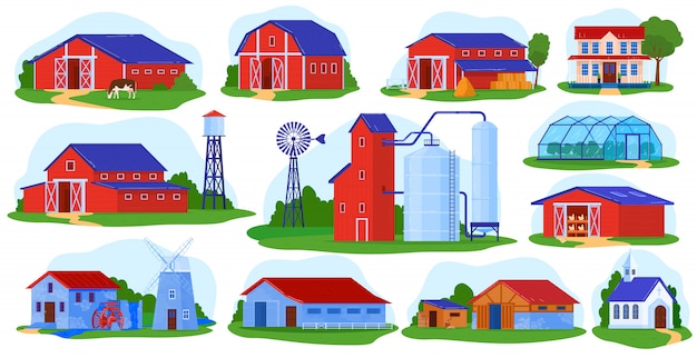 Vector farm building vector illustration set.