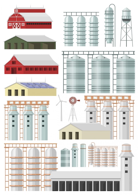 Farm buildings and constructions vector set