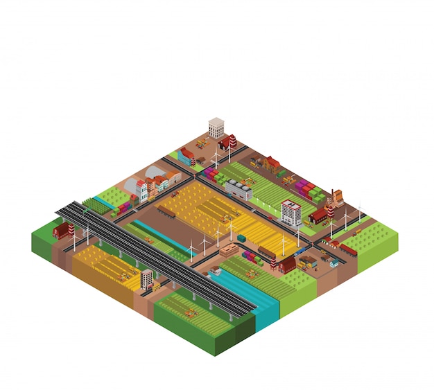 Farm countryside isometric design