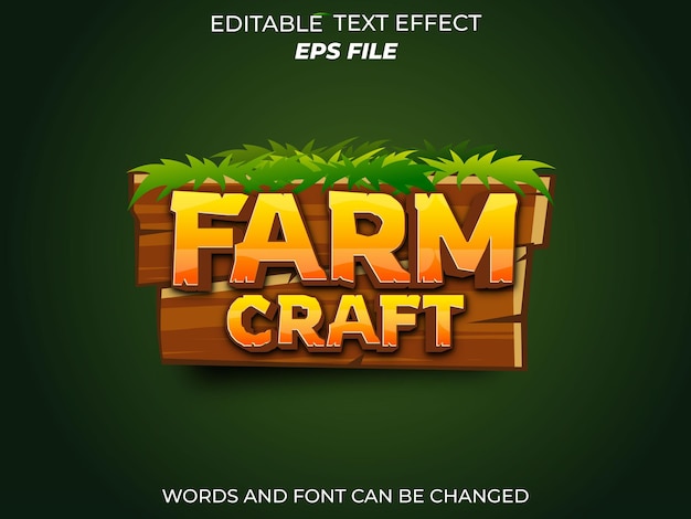 Farm craft testo effetto font tipografia modificabile testo 3d per giochi modello vettoriale