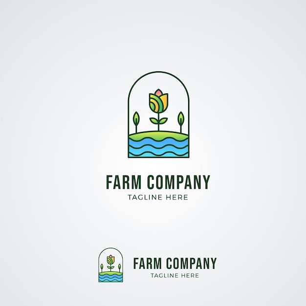 Etichetta disegnata a mano ovale di vettore di fattoria e allevamento, emblema, modello di progettazione di logo. illustrazione isolata di campi, paesaggio agricolo, sole. concetto per agricoltura, raccolta, fattoria naturale, prodotti biologici.