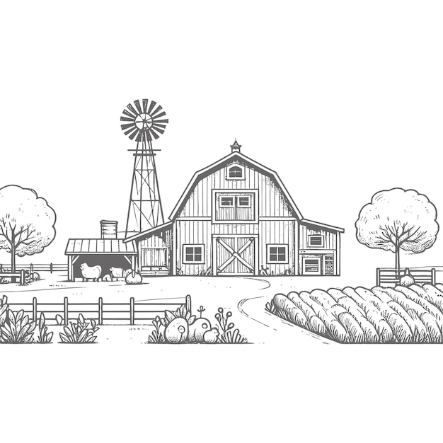 Vector farm field graphic black white sketch illustration vector