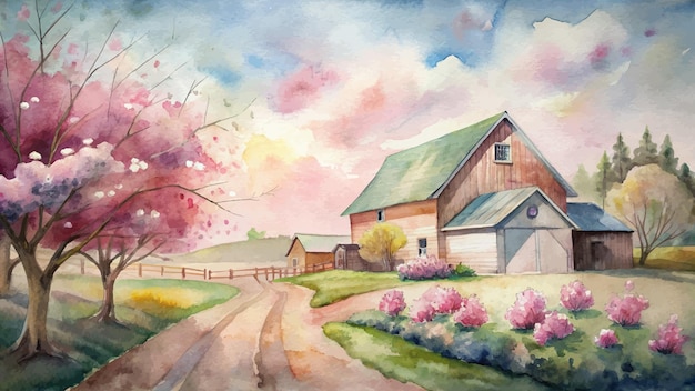 Vector farm flower watercolor background