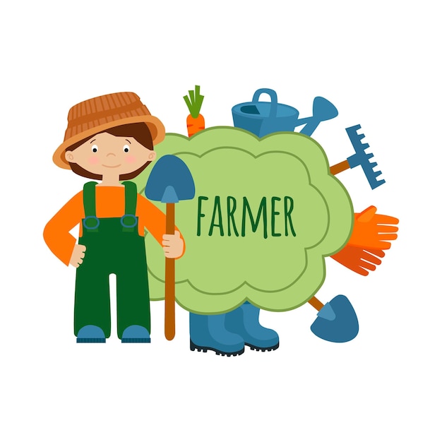 Farm and garden flat tools bubbles vector illustration