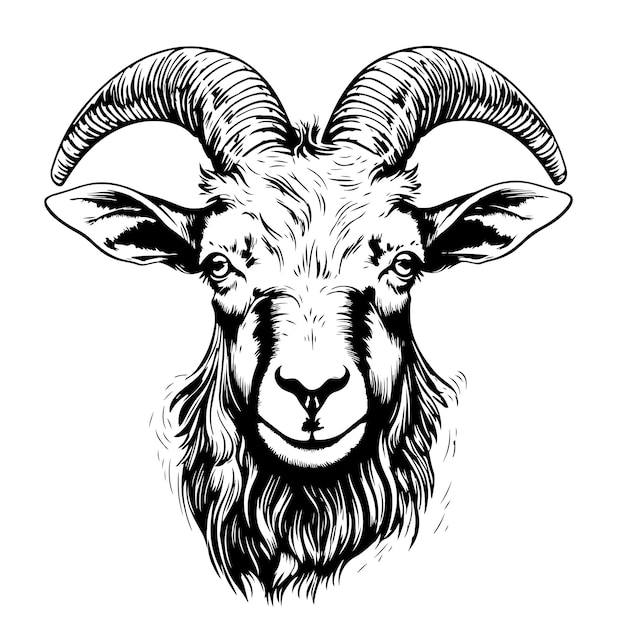 Farm goat portrait hand drawn sketch farm cattle vector illustration