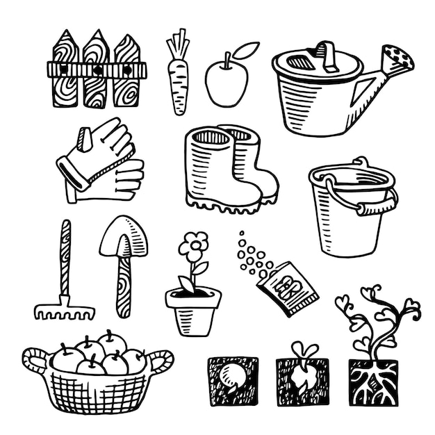 Farm hand drawn set vector white and black