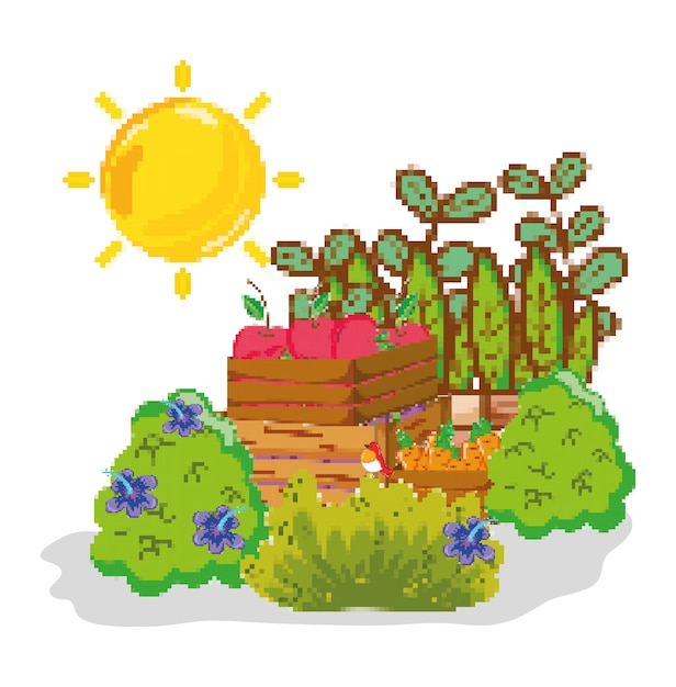 Cartoni animati di raccolta agricola pixelati