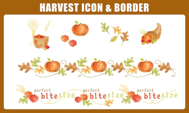 Farm and harvest products watercolor illustration with bountiful border design