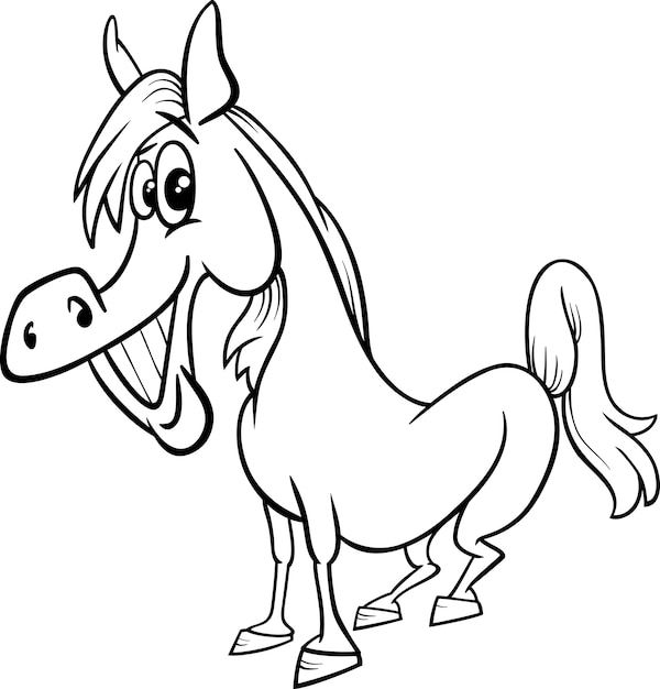 Vector farm horse cartoon coloring page