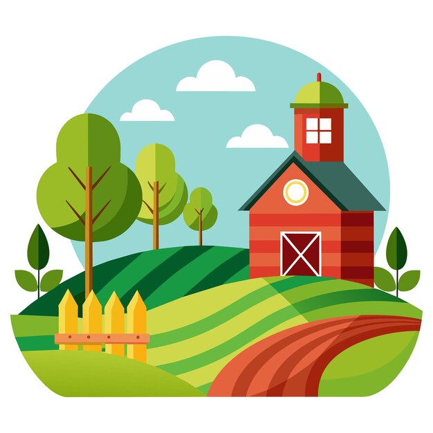 Vector farm house flat vector illustration on white background