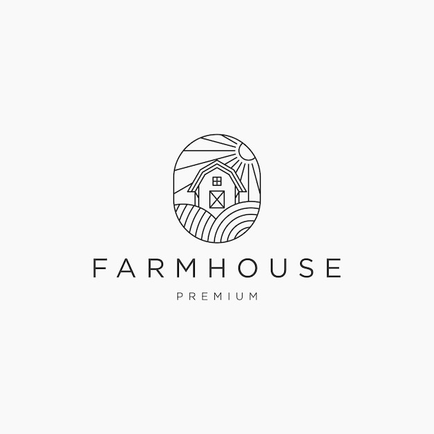 Farm house line art logo icon design template