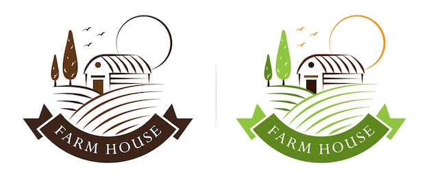 farm house logo in engraved style vector illustration