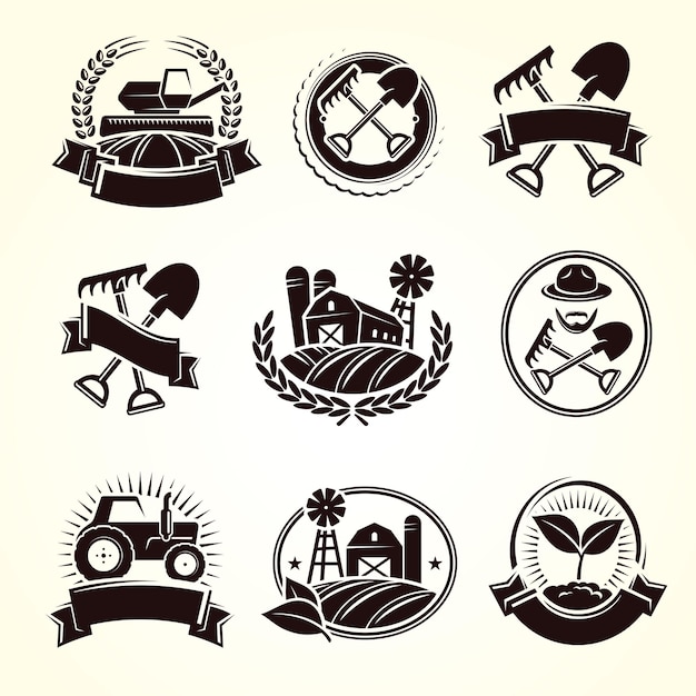 Farm labels and elements set collection icon farm vector