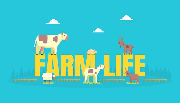 Farm life banner template met veehouderij landbouw vector illustratie