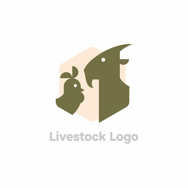 Vector farm or livestock logo with illustration of chicken and goat