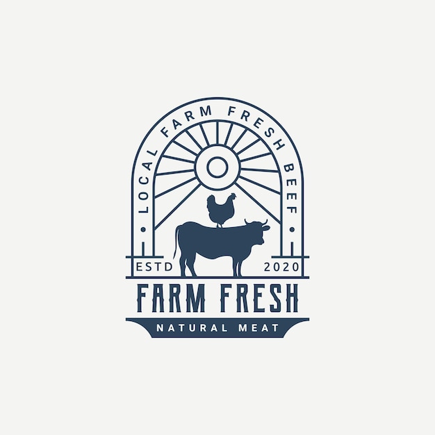Вектор Концепция дизайна логотипа фермы корова и куриная ферма