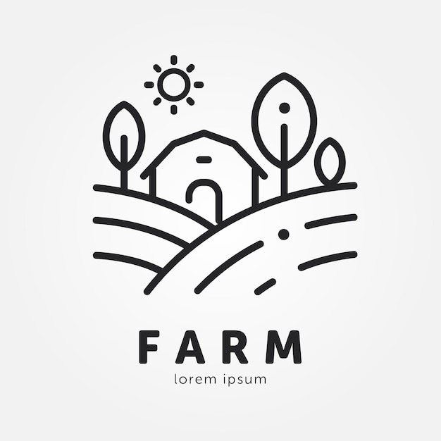 ファームのロゴ デザイン テンプレート ベクトル ファームハウスのロゴのコンセプト ファーム風景のテンプレート 天然農産物のラベル