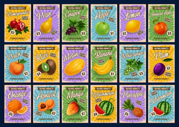 Farm market fruits price cards menu