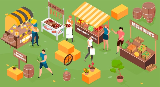 Farm market isometric illustration