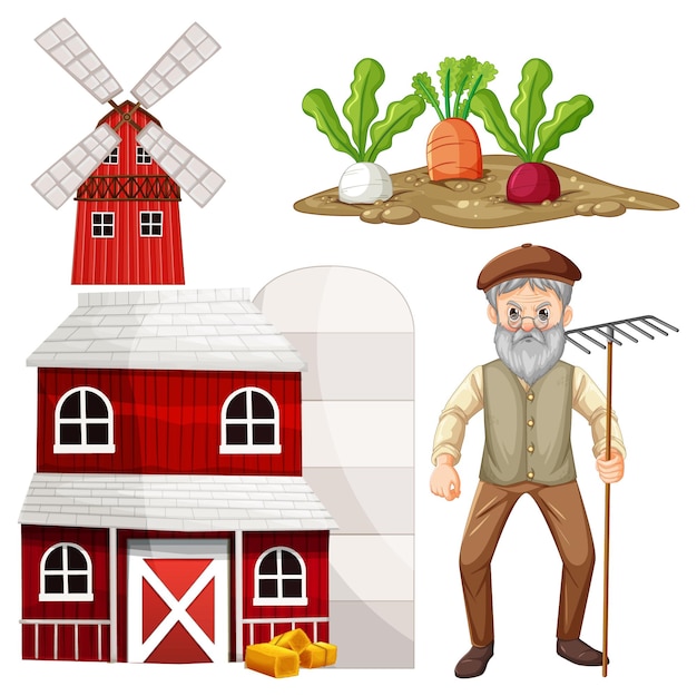 farm objects and elements vector set