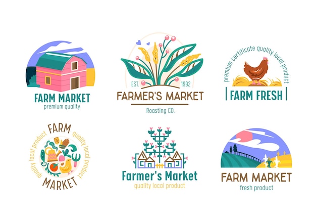 Farm of Farmer Market-logo's ingesteld