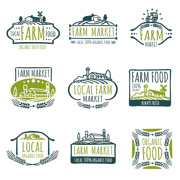 Vector farm and organic food vector labels. vintage farmer badges