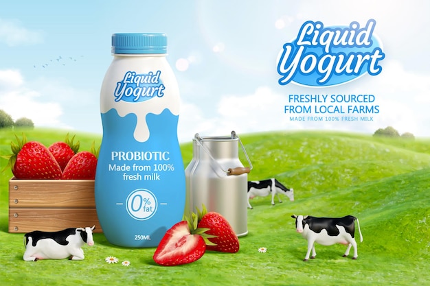 Vector farm owned yogurt drink ad banner