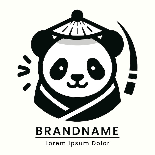 Logo della fattoria panda marchio stile moderno colore morbido mascotte indossare cappello agricolo